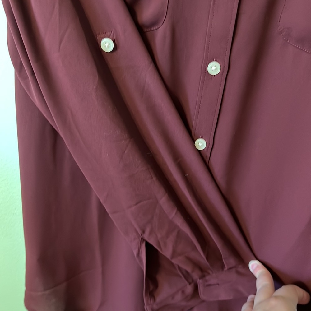 Loft Maroon Button Down With Roll Tab Sleeves - image 3